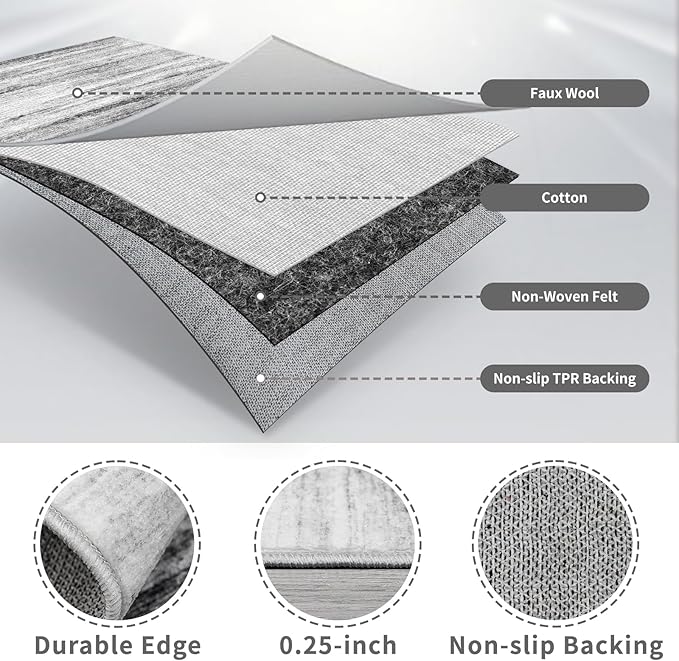 3x10 Washable Runner Rug for Family: Easy-to-Clean Runners for Hallway Entryway Bedroom - Stain and Water Resistant Rugs with Non-Slip Backing - Soft Low-Pile Carpet 10ft Grey