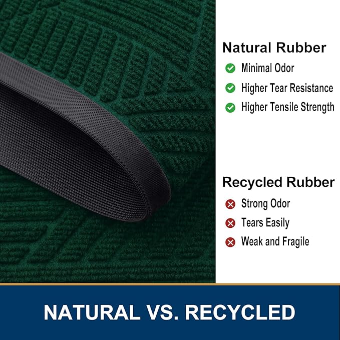 Smiry Front Door Mat Outside Entrance, Heavy Duty Sturdy Natural Rubber Doormat, Trap Dirt and Moisture, Easy Clean Low Profile Mats for Indoor Outdoor Entry, Irregular Triangle (47x32, Deep Green)