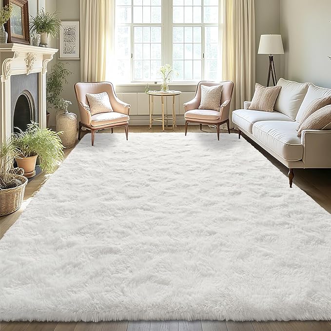LOCHAS Ultra Soft Indoor Modern Area Rugs Fluffy Living Room Carpets for Children Bedroom Home Decor Nursery Rug 4x5.3 Feet, Cream