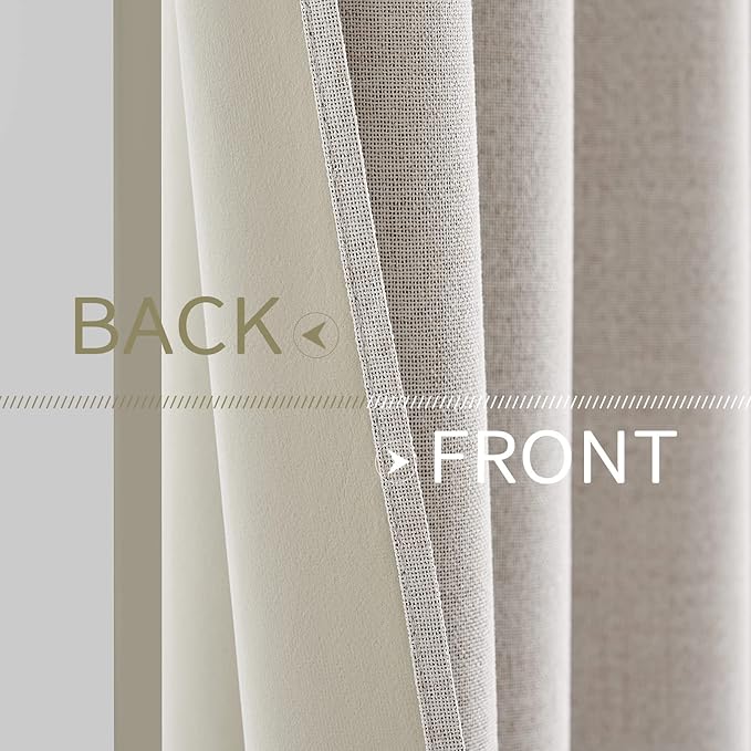 MIULEE 100% Blackout Linen Textured Curtains for Bedroom Solid Thermal Insulated Ivory Grommet Room Darkening Curtains & Drapes Luxury Decor for Living Room Nursery 52 x 108 Inch (2 Panels)