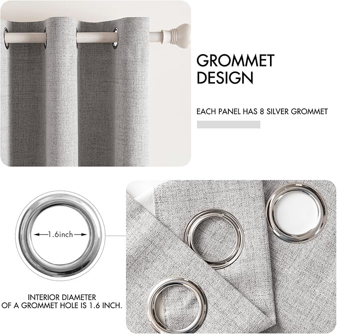 MIULEE Linen Texture Curtains for Bedroom Solid 100% Blackout Thermal Insulated Light Gray Curtains Grommet Room Darkening Drapes for Living Room Nursery 52x108 Inch (2 Panels)