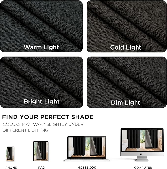 Joydeco Linen Blackout Curtains for Bedroom - 100% Light Blocking 1 Panels, Black Drapes 100" W x 84" L, Thermal Insulated Room Darkening Curtains for Living Room, Rod Pocket & Back Tabs