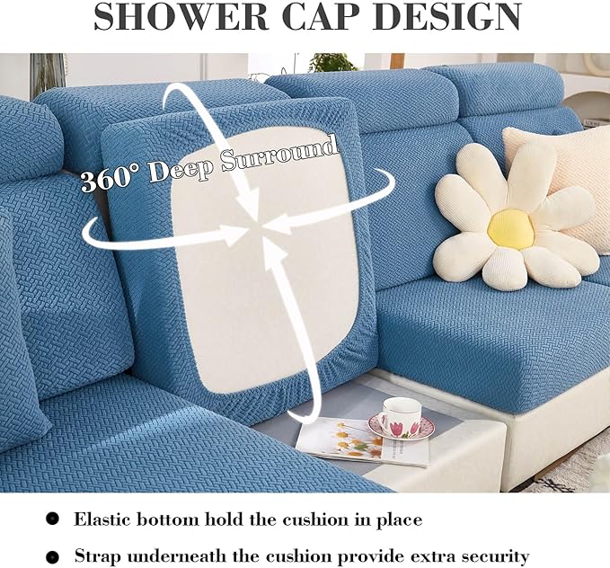 Sofa Covers Couch Covers for Sofa Pet Friendly Couch Cushion Covers Universal Sofa Covers Washable Stretch Slipcovers for Sectional Sofa (Texture Blue, 3 Seats + Chaise Cover)
