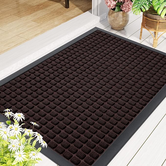 Smiry Front Door Mat Outside Entrance, Heavy Duty Natural Rubber Doormat, Non Slip, Trap Dirt and Moisture, Easy Clean, Low Profile Welcome Floor Mats for Indoor Outdoor Entry, 59x23 Inch, Brown