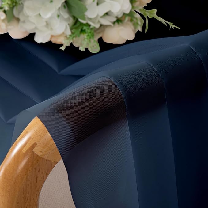 Chyhomenyc Sheer Window Valance Curtains, 42x14 Inches Light Filtering Valances Windows Treatment, Small Rod Pockets Voile Sheer Curtains for Living Room/Bathroom/Basement, Navy Blue, 2PCS
