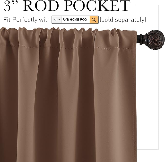 RYB HOME Blackout Curtains for Bedroom 84 inches Long 2 Panels Set, Privacy Thermal Insultaed Sunlignt Heat Blocking Drapes for Nursery Rental Room, Width 42 by Length 84, Mocha