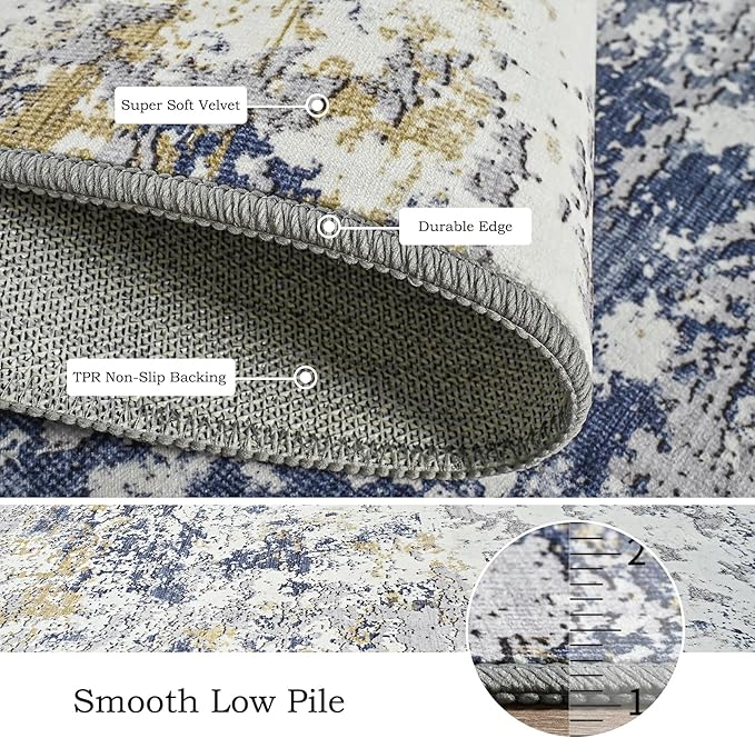 Toneed Abstract Area Rug Modern Washable Rug Soft Non Slip Rug Low Pile for Bedroom Living Room Dining Room Blue 6x9 Feet