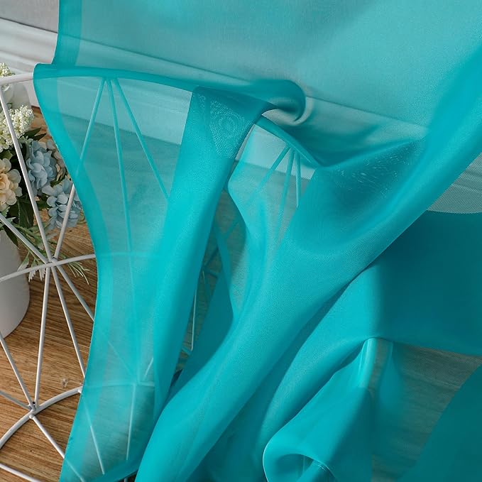 OVZME 2 Panels Sheer Curtains 108 Inches Long, Light Filtering Semi Transparent Lightweight Voile Rod Pocket Window Curtains for for Yard, Patio, Villa, Parlor, W42 x L108, Turquoise