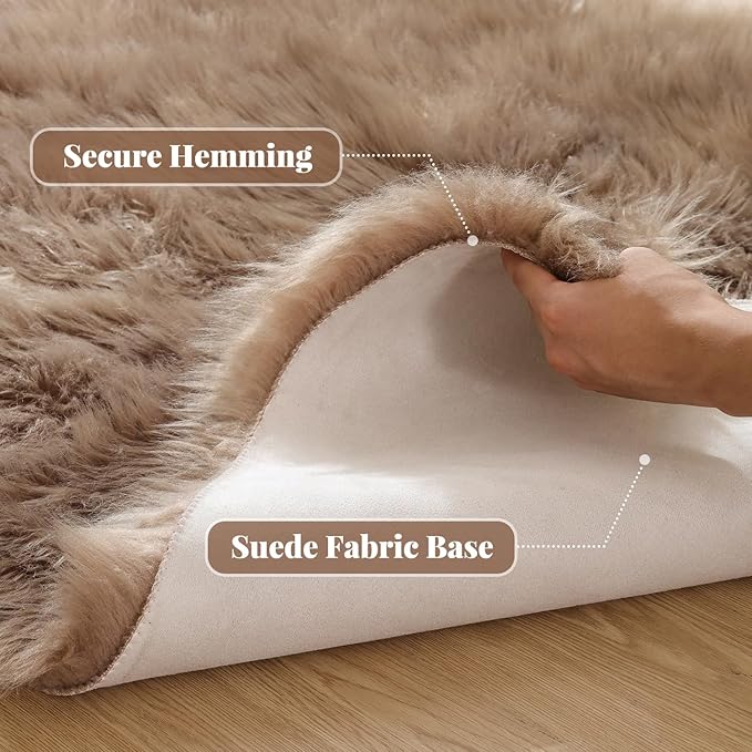 ORINOVA Beige Faux Sheepskin Fluffy Fur 2x3 Area Rugs for Bedroom Washable Shaggy Carpet Rug for Living Room Nursery Furry Rug Home Décor