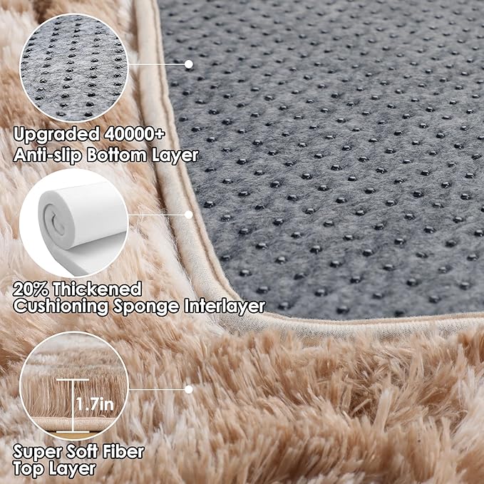 ONASAR Area Rugs for Bedroom Living Room, Fluffy Tie-Dye Beige 4x6 Indoor Bedside Floor Throw Rug, Soft Plush Shaggy Carpet for Nursery Kids Girls Boys Teen Dorm Home Office Decor Aesthetic