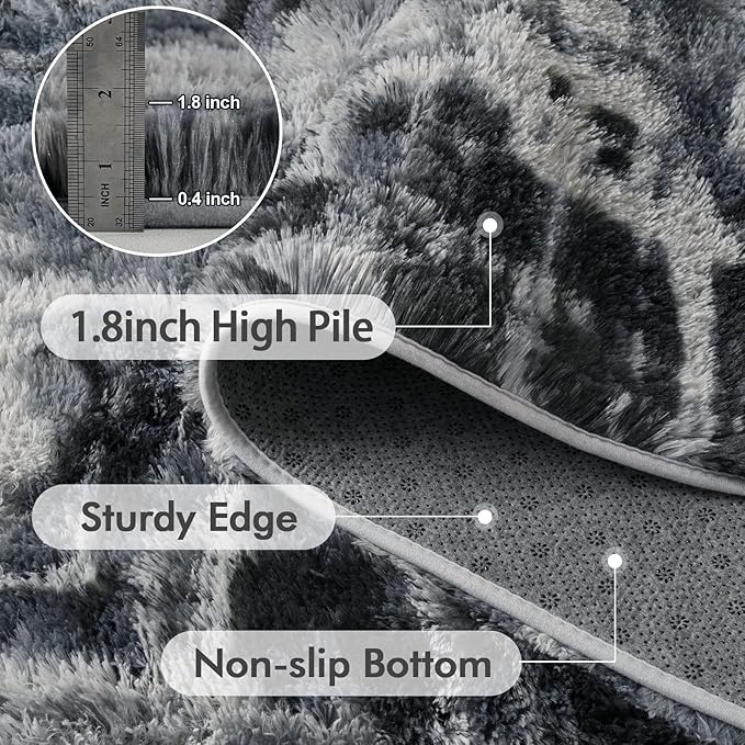 5x7 Ft Large Shag Rugs for Bedroom Living Room, Tie Dyed Ultra Soft Fluffy Furry Area Rug for Indoor Floor, Aesthetic Carpet for Home Decor (Blue)