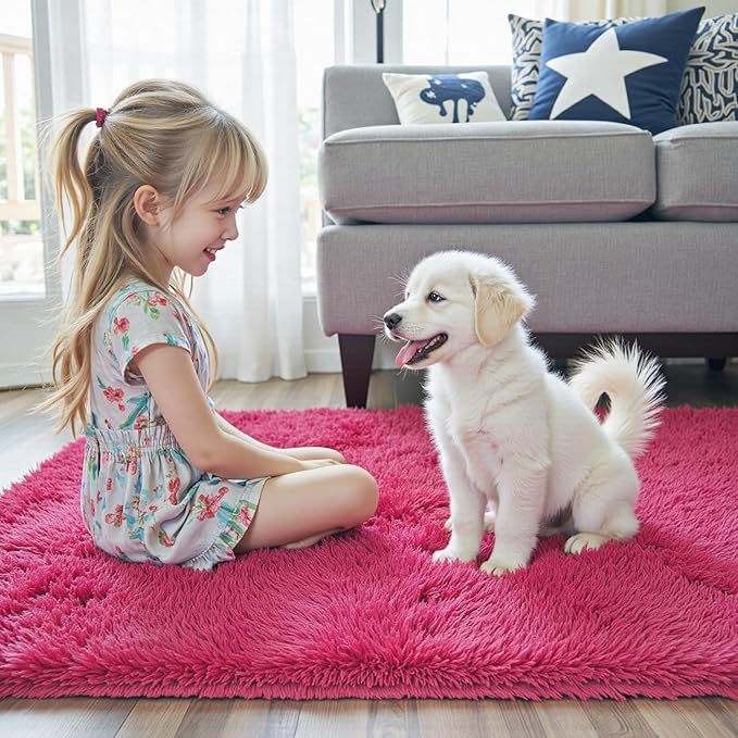 Rugs for Living Room 6x9, Alfombras para Salas Shag Large Plush Soft Area Rug, Shaggy Carpets for Bedroom, Kids Boys Girls Home Decor Aesthetic(Hot Pink, 6 x 9)