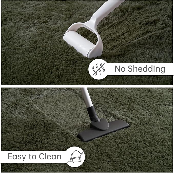Goideal Fluffy Rug for Bedroom Living Room, 3x5 Olive Green Area Rugs, Faux Fur Shag Modern Carpet Ultra Soft Girls Boys Room Home Decor, Solid