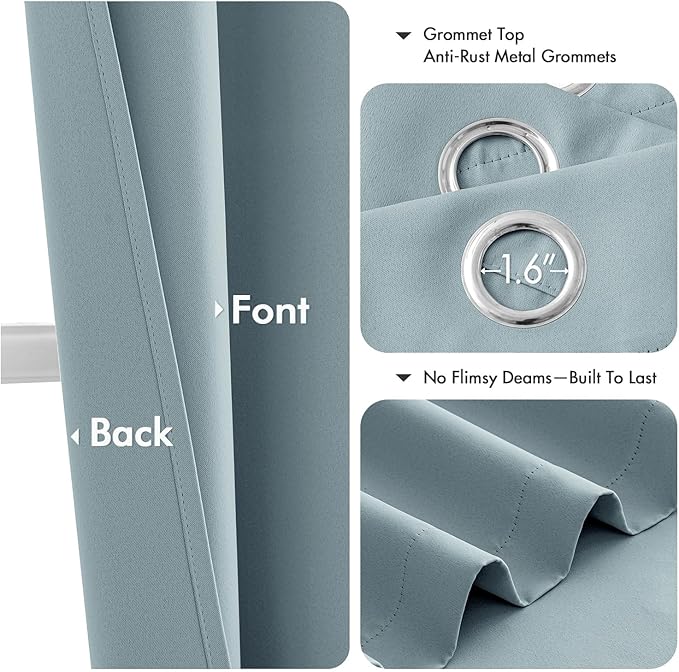 MIULEE Slate Blue Blackout Curtains for Bedroom Living Room 63 Inches Long 2 Panels, Thermal Insulated Room Darkening Drapes Solid Grommet Noise Reduction Light Blocking Window Treatments 40x63 Inch