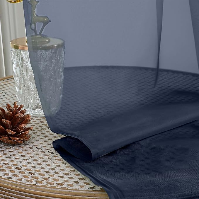 OWENIE Sheer Curtains 84 Inches Long 2 Panels Set, Sheer Navy Blue Curtains for Living Room Bedroom 59 Inch Extra Wide, Modern Voile Filmy Rod Pocket Drapes, 2 Pcs, Each 59 W x 84L, Navy Blue