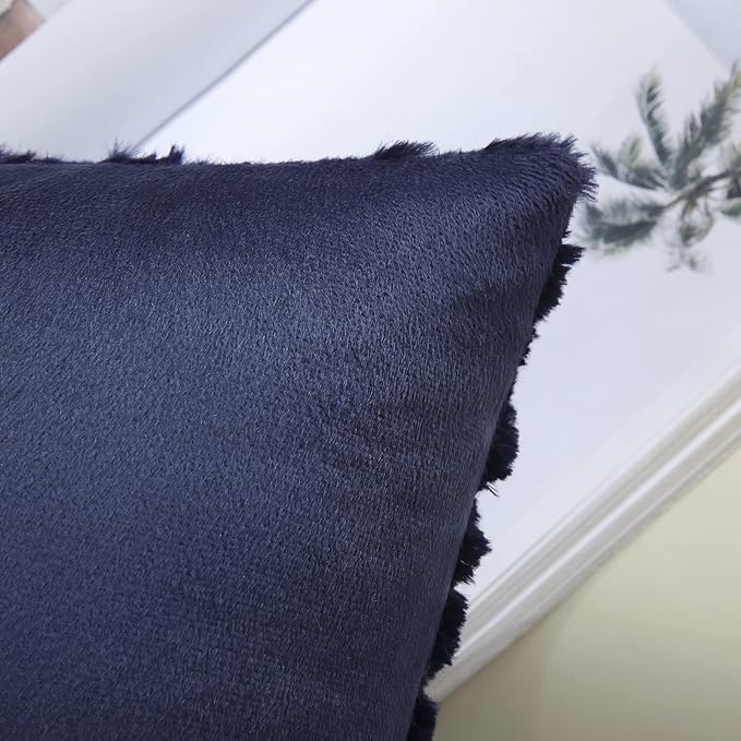 decorUhome Summer Throw Pillow Covers 26x26 Inch Set of 2, Soft Plush Faux Wool Navy Blue Solid Couch Pillow Covers, Accent Euro Sham Farmhouse Neutral Square Pillow Cases for Sofa Bed Living Room
