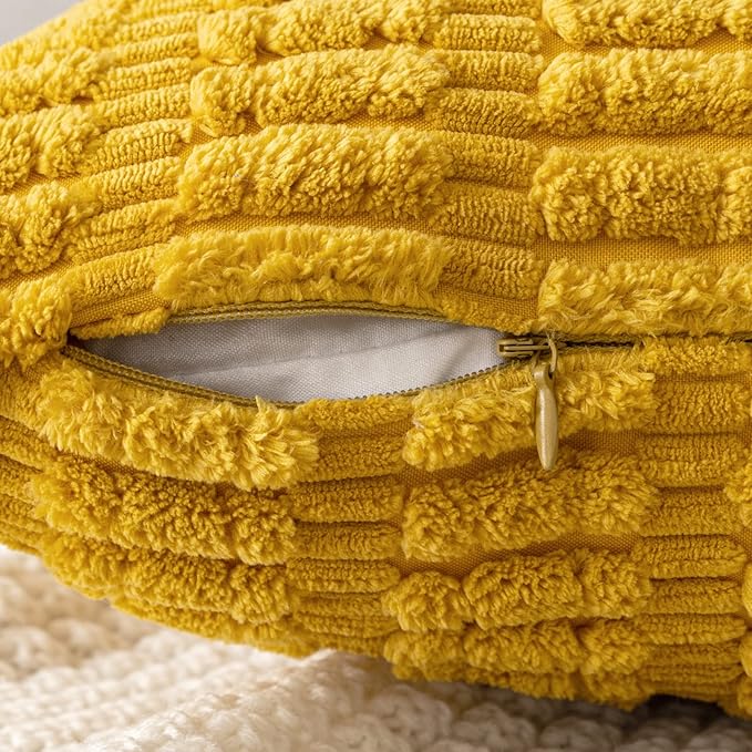 MIULEE Pack of 2 Corduroy Decorative Euro Sham Throw Pillow Covers 22x22 Inch Soft Boho Striped Pillow Covers Modern Farmhouse Home Decor for Summer Sofa Living Room Couch Bed Mustard Yellow