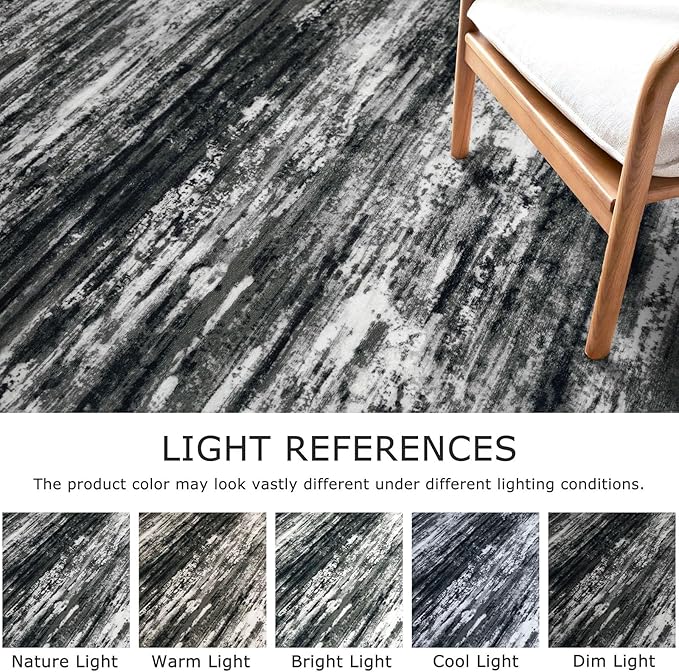 KOZYFLY Kitchen Runner Rug for Hallway Non-Slip Modern Abstract Runner Rug 2x5 Black Grey, Washable Carpet Runner Laundry Room Mat with Soft Low Pile for Entryway Bathroom Bedroom Kitchen