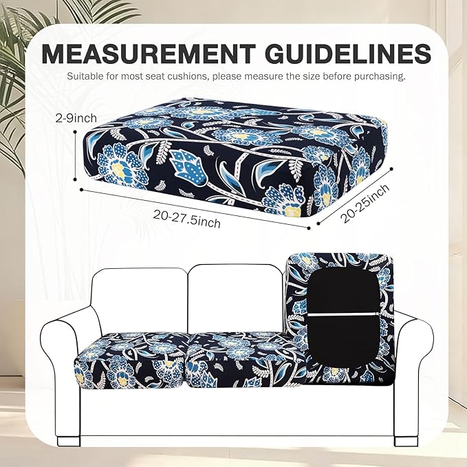 hyha 12Pcs Patio Cushion Covers, Stretch Outdoor Couch Cushion Covers, Washable Outdoor Chair/Sofa Slipcovers for Patio Furniture Cushions Protector with Elastic Bottom(Bluebell,Cover Only)