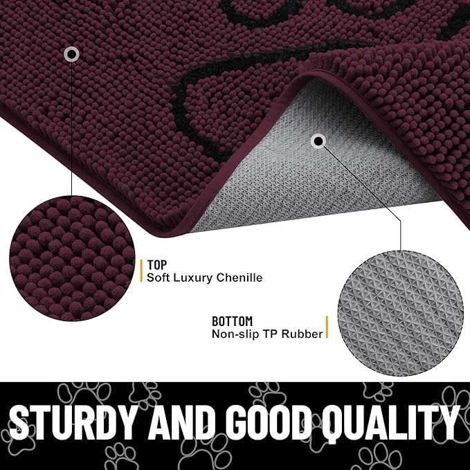 Smiry Dog Door Mat for Muddy Paws, Absorbent Dirt Trapper Non Slip Quick Dry Washable Chenille Mat for Mud Dogs, Entry Rug for Indoor and Outdoor (30x20 Inches, Russet and Black)