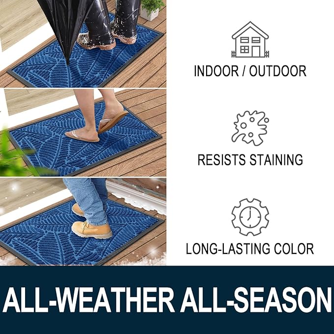 Colorxy Waterproof Doormat, Sturdy Natural Rubber Front Door Mats, Non Slip Low Profile Indoor Outdoor Entrance Mat, Stain Resistant Easy Clean Floor Mat for Patio or Entryway, 71''x47'', Light Blue