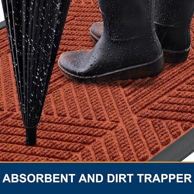 Smiry Front Door Mat Outside Entrance, Heavy Duty Sturdy Natural Rubber Doormat, Trap Dirt and Moisture, Easy Clean Low Profile Mats for Indoor Outdoor Entry, Irregular Triangle (29.5x17, BRN-Orange)