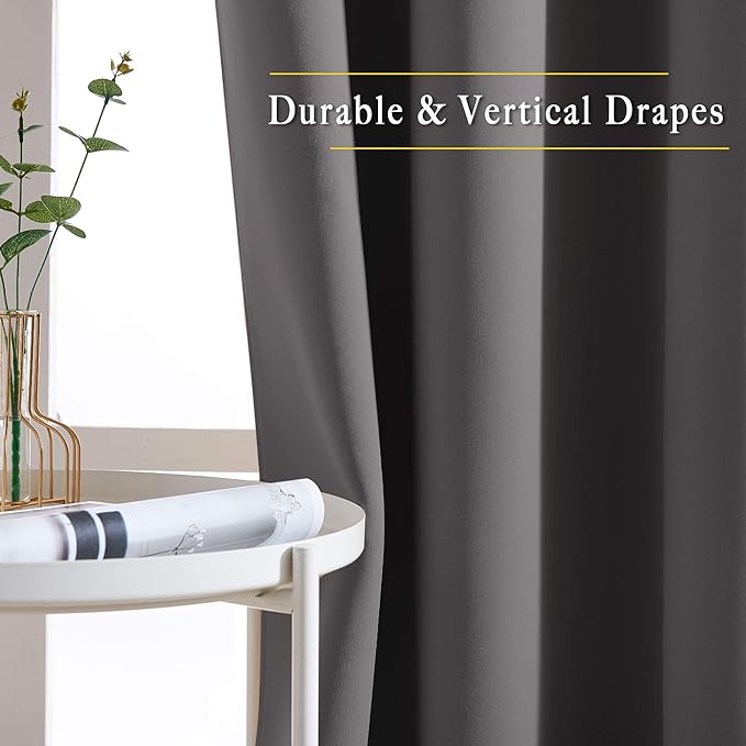 NICETOWN Grey Room Darkening Curtains Blackout 30 inch Curtains for Kitchen, Grommet Solid Window Treatments Sound Reducing for Bedroom, 2 Panels, W37 x L30, 2 Panels