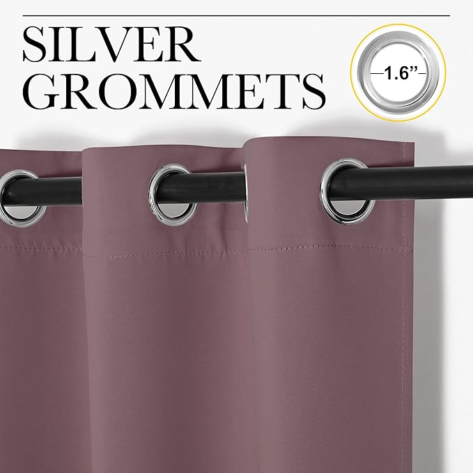 NICETOWN Dry Rose Room Darkening Curtains for Kitchen, Set of 2, 42 inches Wide by 50 inches Long, Window Treatment Thermal Insulated Solid Grommet Room Darkening Curtains/Drapes for Bedroom