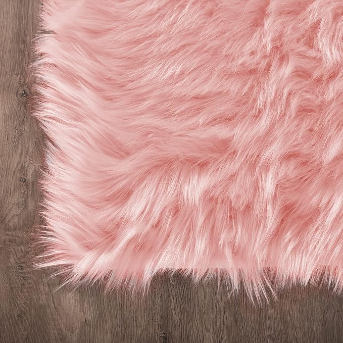 Latepis Fluffy Pink Round Rugs 6ft Circle Rug for Living Room Washable Faux Fur Fluffy Sheepskin Rug for Bedroom Playroom Plush Shag Rugs,Rectangle