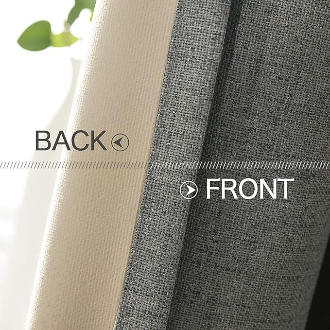 MIULEE Linen Texture 90 Inches Curtains for Bedroom 100% Blackout Thermal Insulated Dark Grey Curtains Grommet Room Darkening Luxury Decor for Living Room Nursery 52x90 Inch (2 Panels)