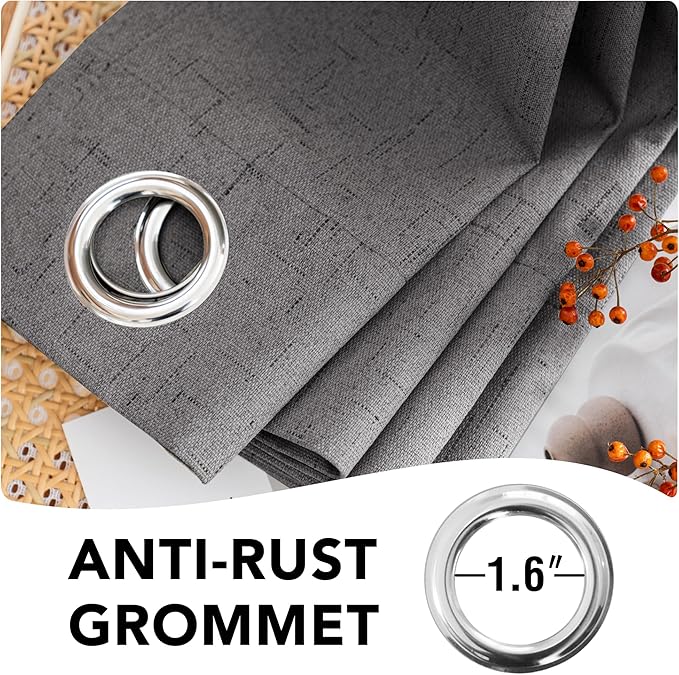 H.VERSAILTEX Linen Blackout Curtains 96 Inches Long 100% Absolutely Blackout Thermal Insulated Textured Linen Look Curtain Draperies Anti-Rust Grommet, Energy Saving with White Liner, 2 Panels, Grey