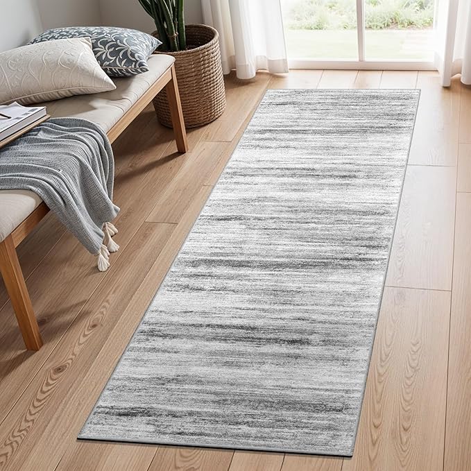 Washable Kitchen Runner Rug for Family: Easy-to-Clean Runners for Hallway Entryway Bedroom - Stain and Water Resistant Rugs with Non-Slip Backing - Soft Low-Pile Carpet 2x6 Grey
