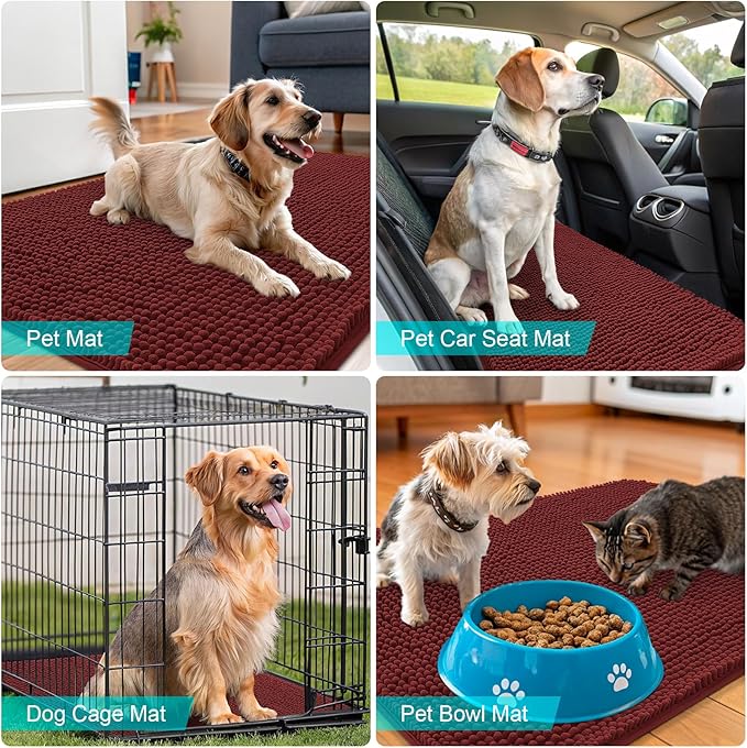 OLANLY Dog Door Mat for Muddy Paws 34x21, Absorbs Moisture and Dirt, Absorbent Non-Slip Washable Doormat, Quick Dry Chenille Mud Mat, Entry Indoor Entryway Carpet for Inside Floor, Caramel Russet