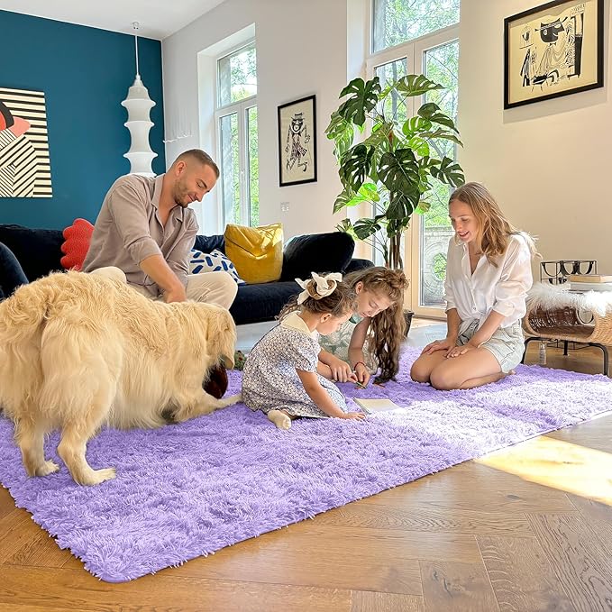 OLANLY 6x9 Machine Washable Large Area Rugs for Living Room, Bedroom, Soft Fluffy Shaggy Bedside Rug, Indoor Floor Carpet for Kids Girls and Boys, Dorms, Nursery, Home Decor Aesthetic, Light Purple