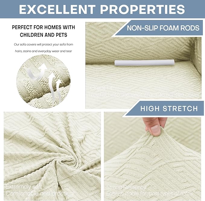 ZNSAYOTX 1 Piece Jacquard Chair Slipcovers for Living Room High Stretch Chair Covers with Arms Anti Slip Pets Friendly Couch Sofa Armchair Cover Furniture Protector (Small, New Pattern Light Beige)