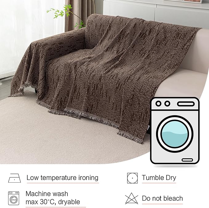 MYSKY HOME Couch Covers for 2 Cushion Couch Sectional Sofa, L Shape Sofa Protector Deep Chocolate Chenille Couch Cover, Sofa Covers Washable Blanket with Tassel Pet Couch Cushion Cover, 71"X102"