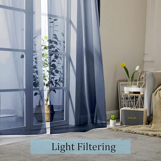OWENIE Blue Sheer Curtains, Sheer Curtains 84 inch Length 2 Panels Set, Rod Pocket Voile Fimly Sheer Drapes for Living Room/Bedroom, 2pcs, Each 42" W x 84" L, Navy Blue
