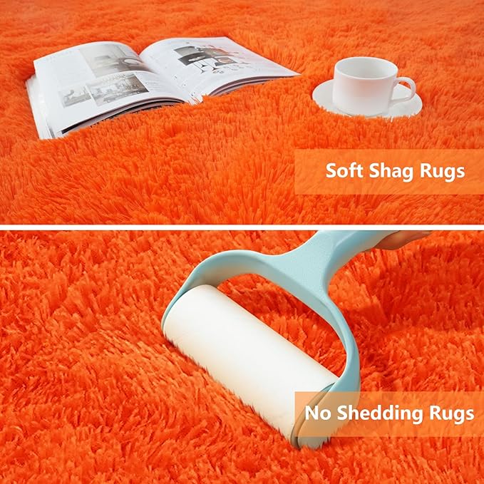 Orange Shag Area Rugs for Bedroom Living Room,6X9 Ultra Soft Fluffy Area Rugs for Dorm, Indoor Carpet Nursery Rugs for Kids Room Home Halloween Decor