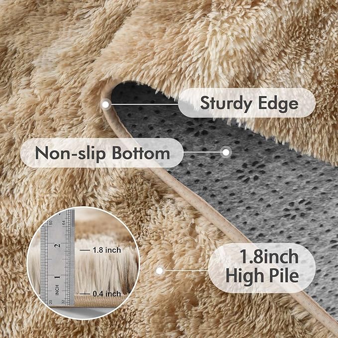 Area Rugs for Living Room, Tie-Dyed 5x7 Feet Soft Fluffy Shagg Plush Rug High Pile Large Indoor Modern Non-Slip Floor Carpet for Bedroom Nursery Kids Home Room Dorm Decor Aesthetic Khaki