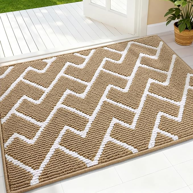 OLANLY Front Door Mat, Non-Slip Rubber Backing, Dirt Resistant and Absorbent, Washable, Easy to Clean Low-Profile Indoor Doormat for Back Door, Entryway, Inside Entrance, 36x24, Beige