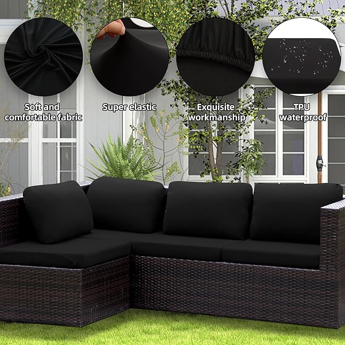 Outdoor Cushion Covers Set,14PCS Patio Furniture Couch Seat Slipcovers, Replacement for Sofa Sectional Chair(Cover，Only)
