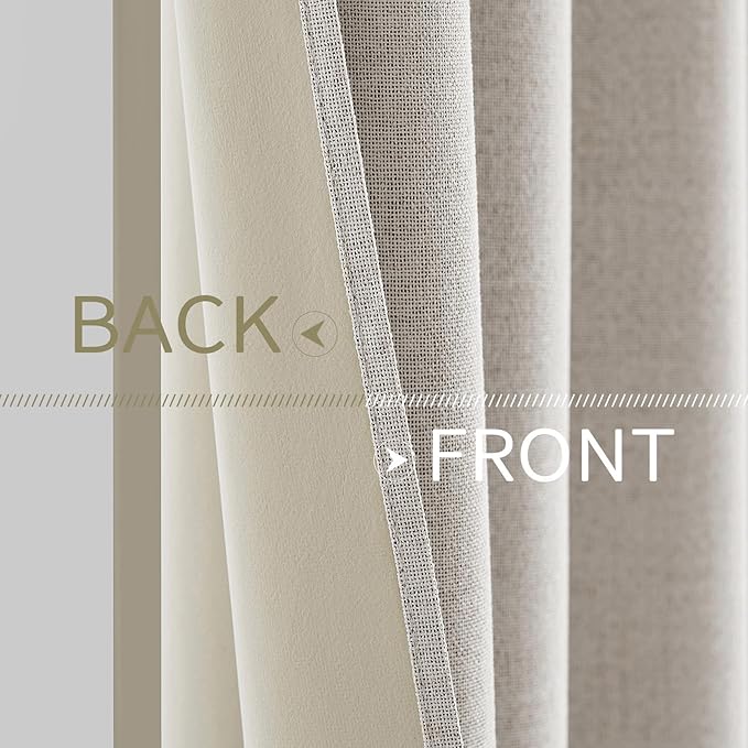 MIULEE 100% Blackout Linen Textured Curtains for Bedroom Solid Thermal Insulated Cream White Grommet Room Darkening Curtains & Drapes Luxury Decor for Living Room Nursery 52 x 96 Inch (2 Panels)