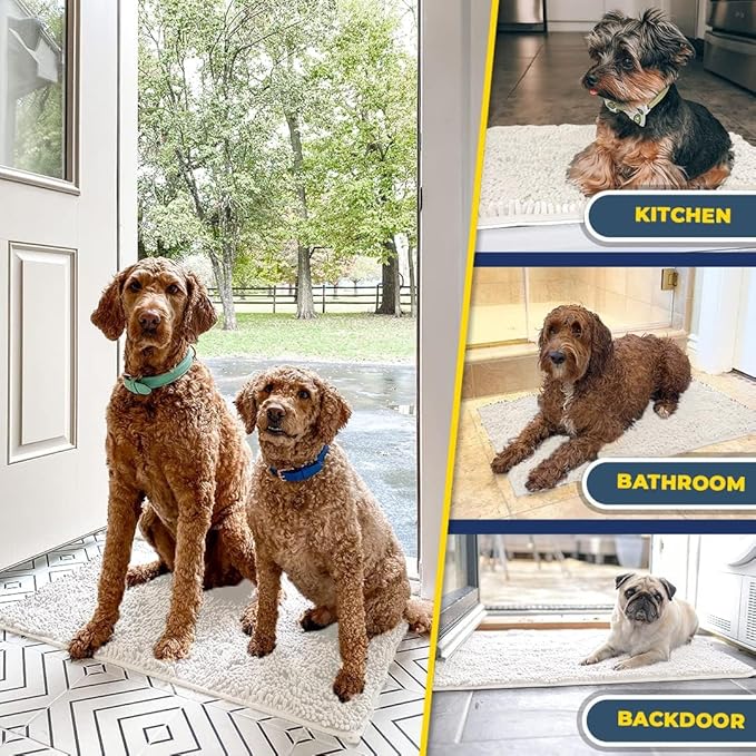 Muddy Mat® | Super Absorbent Door Mat Indoor, Microfiber Quick Dry Chenille Entryway Rug, Non-Slip Front Door Mat, Indoor Mats for Entryway, Machine Washable Pet Rug, White 30"x19"
