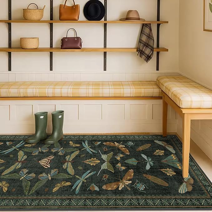 Hazo Haus 8 ft Long Hallway Runner Rug - Boho Green Rug for Kitchen Floor, Entrance Indoor, Washable Wide Runner Non Slip, Dark Green 2'6''x8'