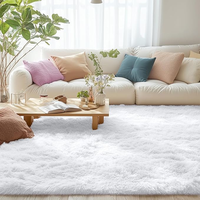 OLANLY 5x6 Area Rugs for Living Room Bedroom, Machine Washable Soft Fluffy Shaggy Bedside Rug, Indoor Floor Carpet for Kids Girls and Boys, Dorms, Nursery Rooms, Home Decor Aesthetic, White
