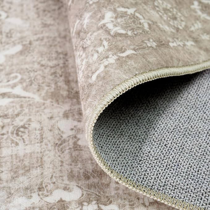 2'6"x8' Washable Hallway Runner Rug - Non Slip Kitchen Runner Rugs with Rubber Backing Vintage Low-Pile Carpet Runners for Entryway Dining Room Laundry Room Home Decor (Beige)
