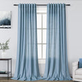 Linen Blue Curtains 120 inch Extra Long for Living Room Back Tab Light Filtering Semi Sheer Drapes Modern Farmhouse Coastal Decor Cotton Textured Curtain for Floor to Ceiling High Window 52x120