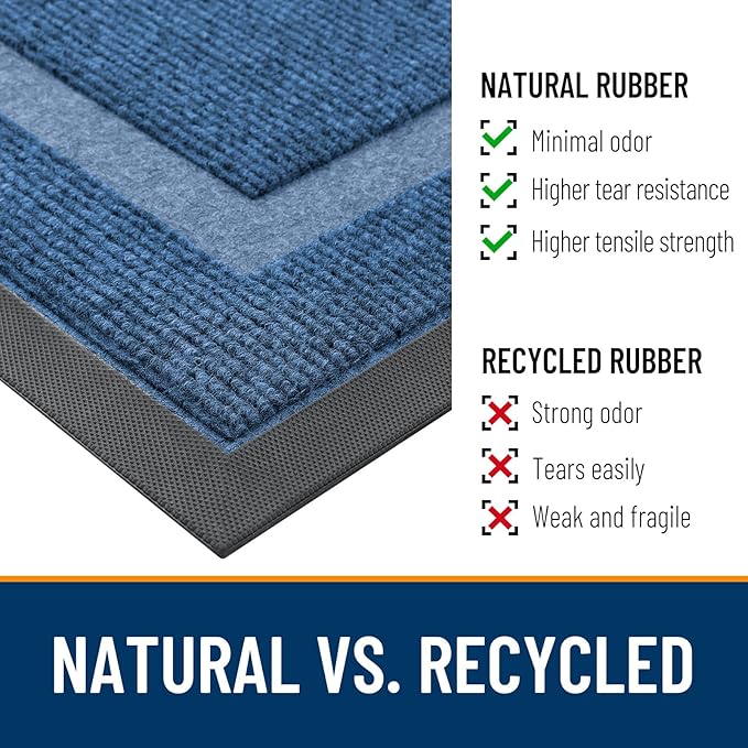 OLANLY Front Door Mat Indoor Outdoor Entrance, Waterproof All-Season, All-Weather Doormat, Sturdy Natural Rubber, Fade Resistant, Low Profile, Easy Clean Patio Porch Entryway Mat, 47x23, Light Blue