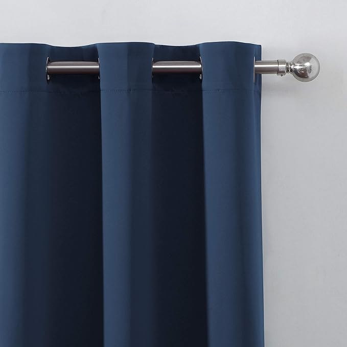 LEMOMO Blackout Curtains 52 x 63 inch/Navy Blue Curtains Set of 2 Panels/Thermal Insulated Room Darkening Bedroom Curtains