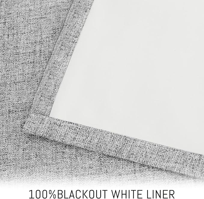 Yakamok Dove Grey Linen Curtains 100% Blackout 72 Inches Long,Room Darkening Textured Curtain for Living Room Thermal Grommet Bedroom Curtains 2 Panels with Greyish White Liner